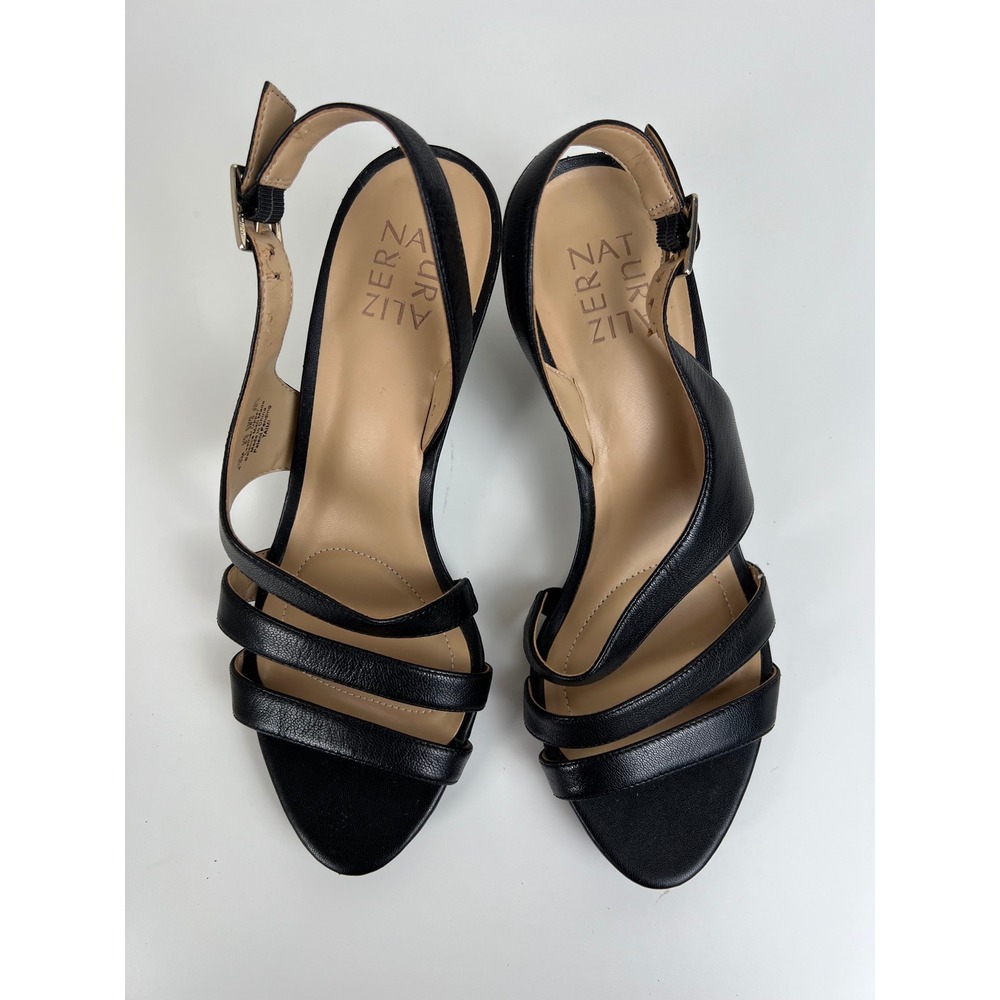 Naturalizer Taimi Black Leather Strappy Slingback Heels 8.5M Comfort Career